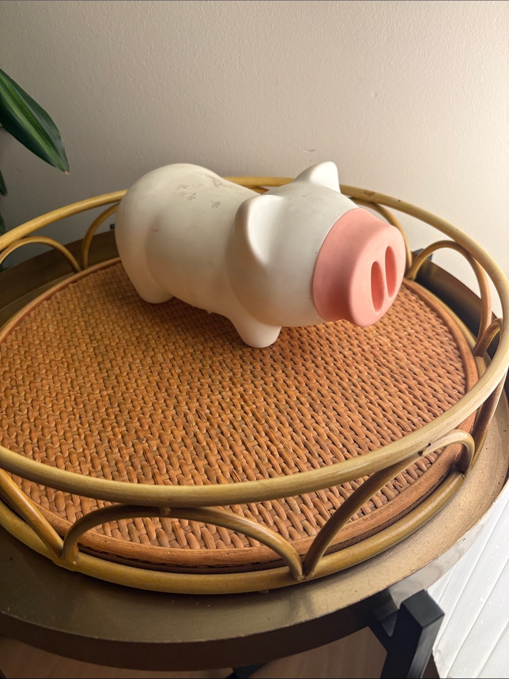 White Ceramic Hippo Planter with Pink Rim - TAPAS